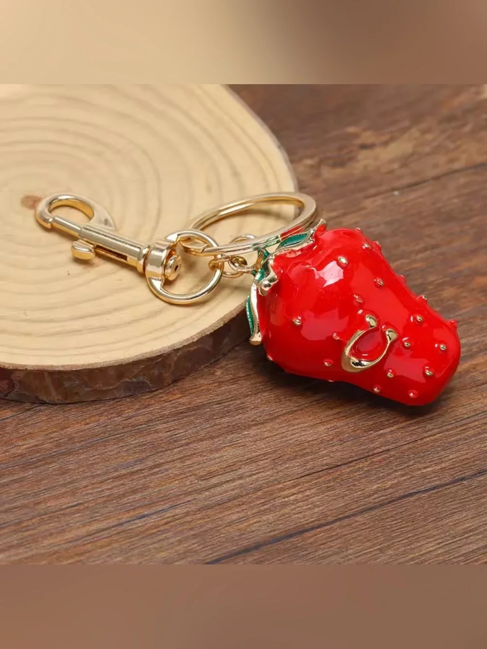 Coach CC Logo Strawberry Fruit Enamel Bag Charm Pendant Keychain